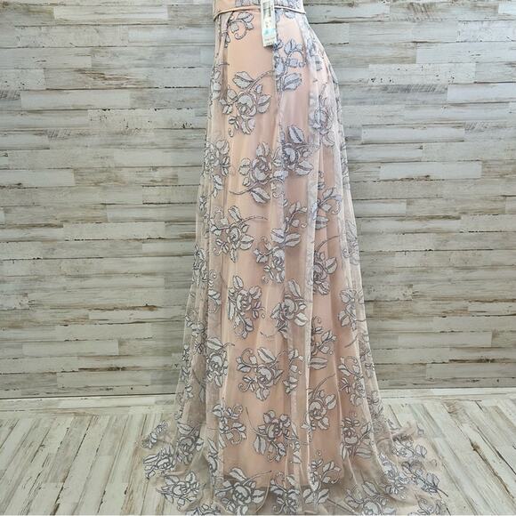 Jump Apparel Halter Tulle Glitter Maxi Dress Gown Juniors Size 5/6 Blush Floral - Picture 8 of 16